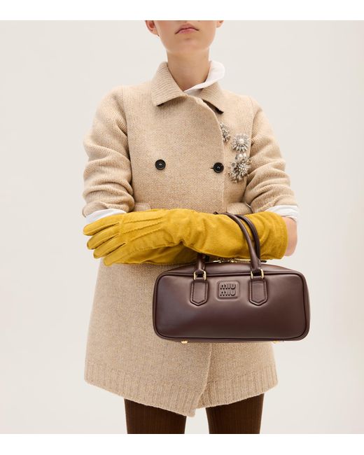 Miu Miu Brown Small Leather Arcadie Top-Handle Bag