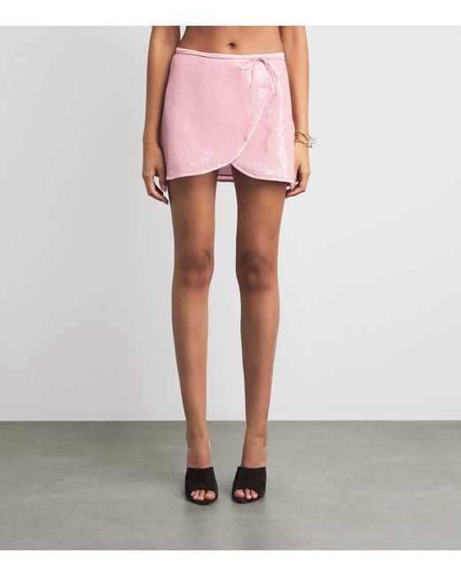 Oseree Pink Sequinned Marilyn Mini Skirt