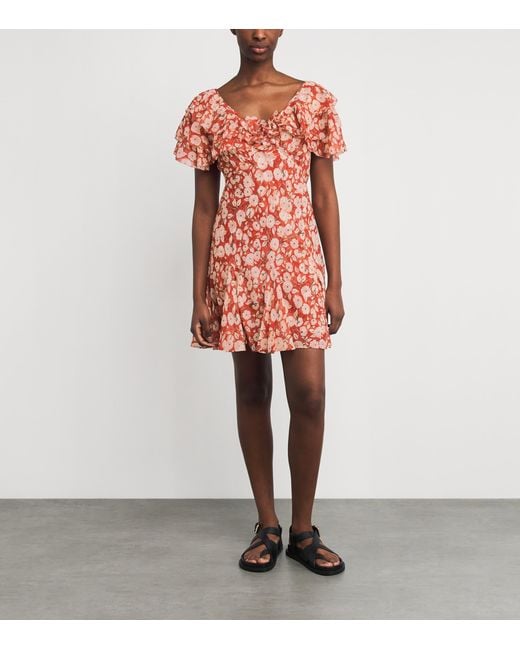 Doen Red Silk Ruffled Alcida Mini Dress