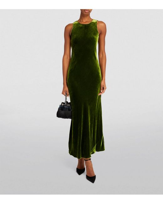Polo Ralph Lauren Green Sleeveless Velour Woven-blend Maxi Dress