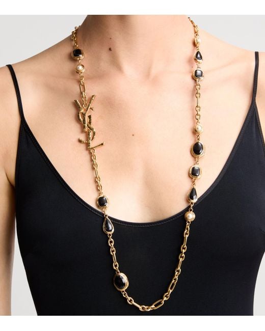 Saint Laurent Metallic Enamelled Cabochon Cassandre Chain Necklace for men