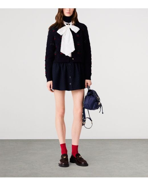 Maje Blue Wool Cherry-Embroidered Cardigan
