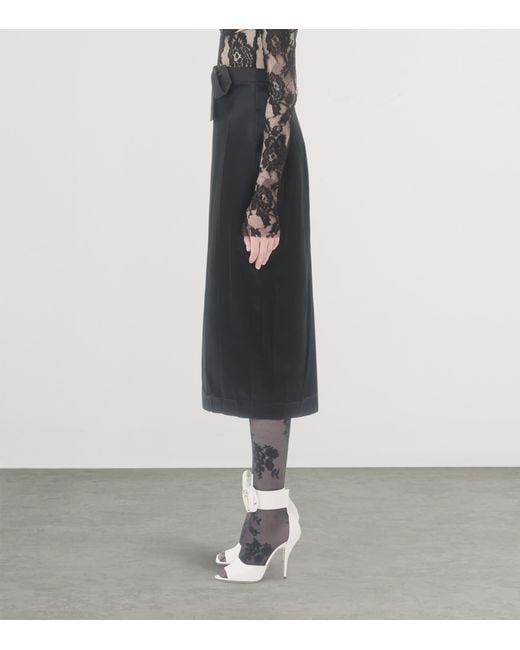 Valentino Black Satin Bow-Detail Midi Skirt
