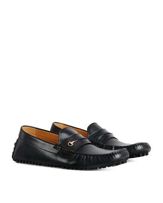 Gucci Black Leather Horsebit Driver Loafers for men