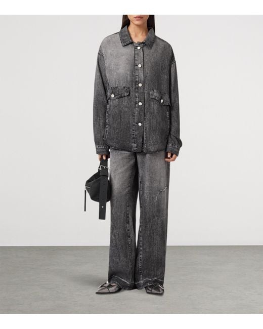 AllSaints Gray Tyler Illusion Print Wide-Leg Trousers