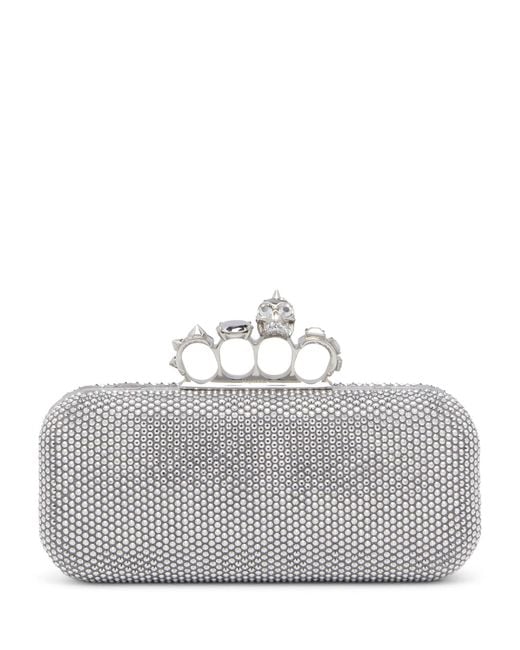 McQueen Gray Skull Four-Ring Clutch Bag