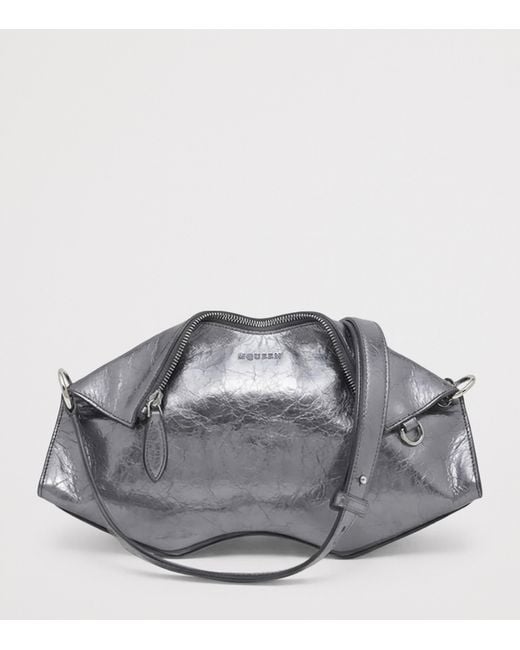 McQueen Gray Cracked Metallic Leather Manta Pouch