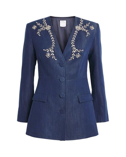 Huishan Zhang Blue Chambray Embellished Clay Blazer