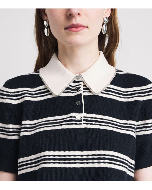 Maje Blue Embellished Stripe Polo Shirt