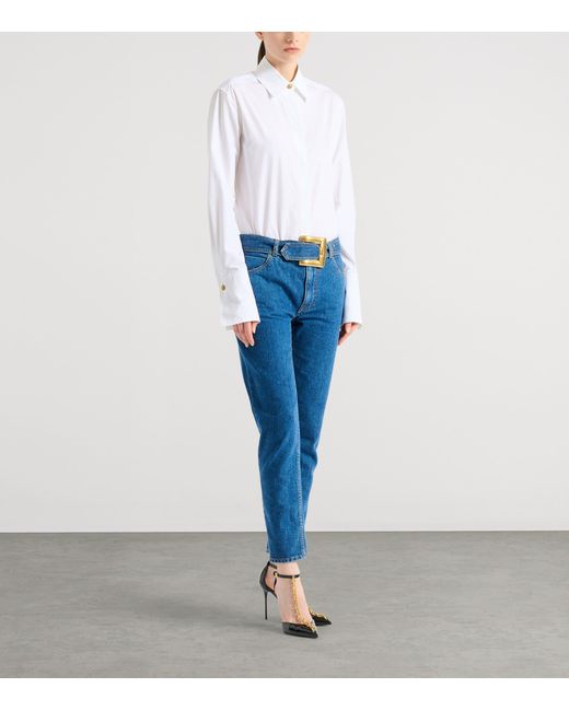 Balmain Blue Belted Mid-Rise Slim Jeans