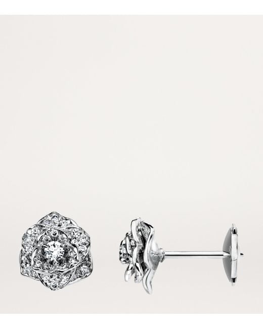 Piaget White And Diamond Rose Stud Earrings