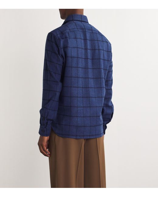 Isaia Blue Wool-Cashmere Overshirt for men