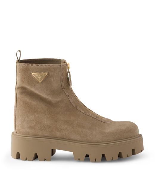 Prada Brown Suede Triangle Ankle Boots 50
