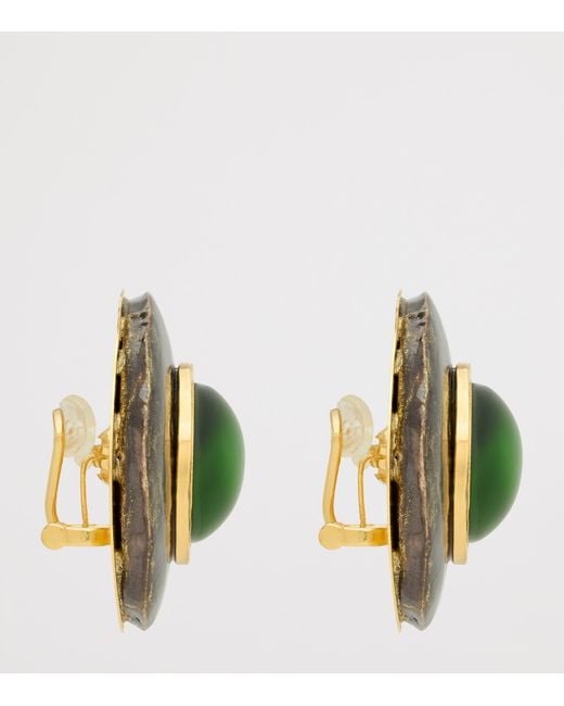 Saint Laurent Green Ceramic And Cabochon Earrings for men