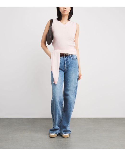 Sandro Pink Wool-Cashmere V-Neck Sweater