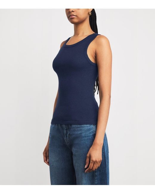 ME+EM Blue Organic Cotton-Blend Tank Top