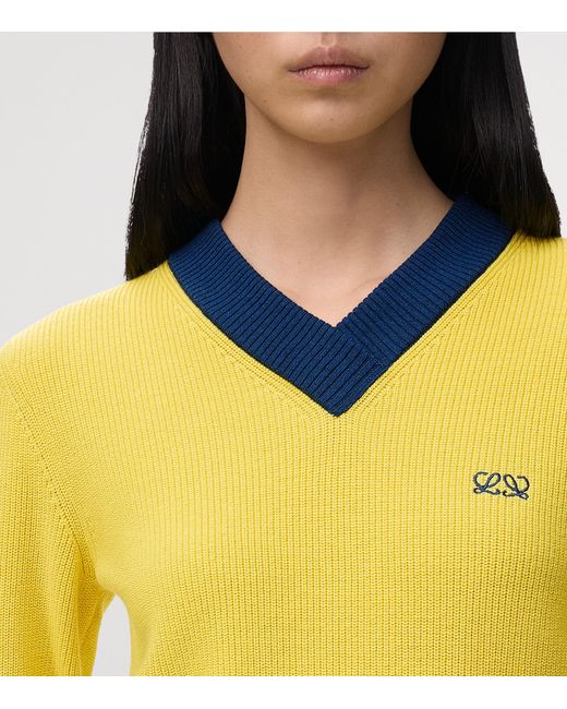 Loewe Yellow Cotton-Wool V-Neck Sweater