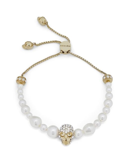 McQueen Metallic Faux Pearl And Skull Bracelet for men