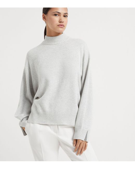 Brunello Cucinelli White Cashmere High-neck Sweater