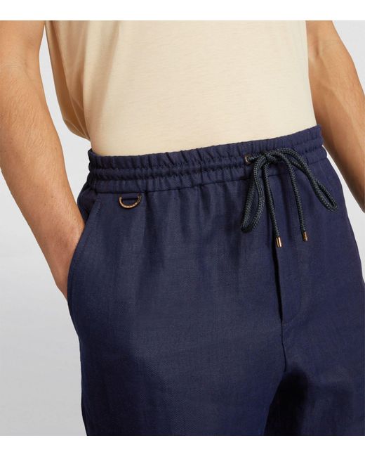 Agnona Blue Linen Drawstring Trousers for men