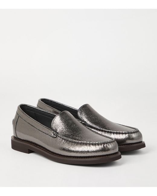 Brunello Cucinelli Gray Lamé Calfskin Penny Loafers