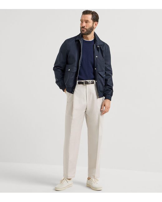 Brunello Cucinelli Blue Cashmere Crew-Neck Sweater for men