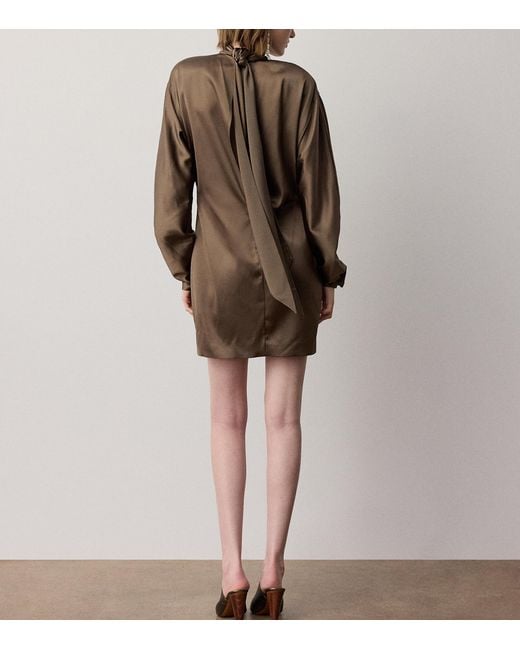 Ralph Lauren Brown Satin High-Neck Candi Mini Dress
