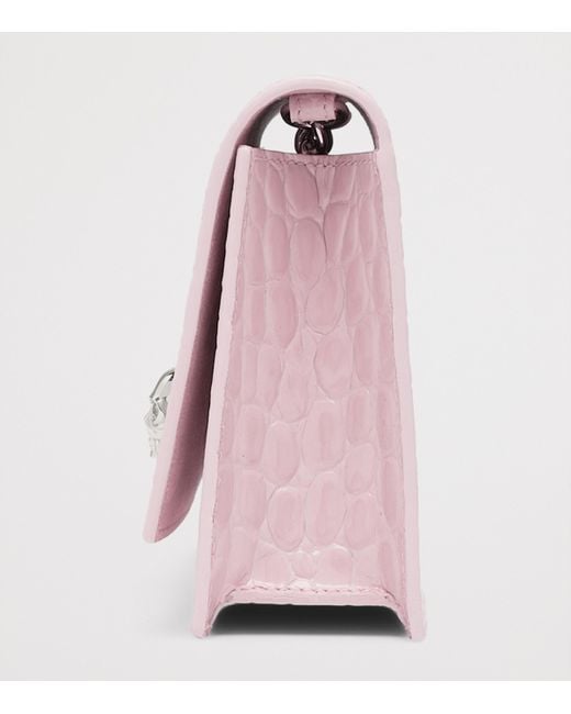 Alexander McQueen Pink Small Croc-Embossed Skull Cross-Body Bag
