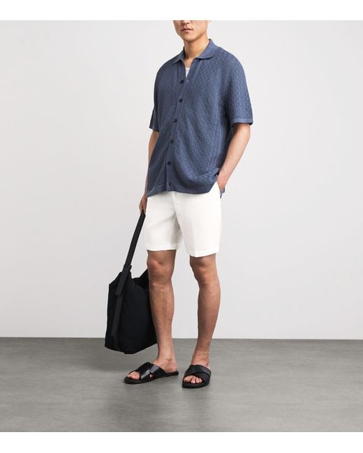 Boss White Linen-Blend Drawstring Shorts for men