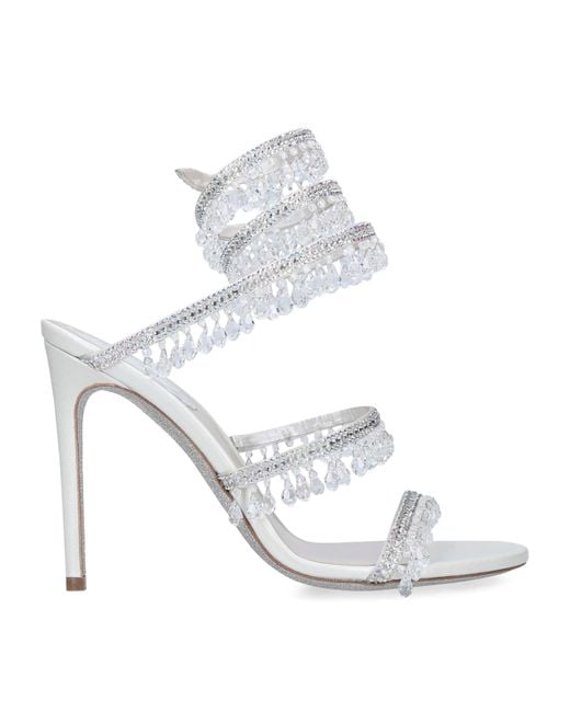 Rene Caovilla White Satin Chandelier Sandals 105