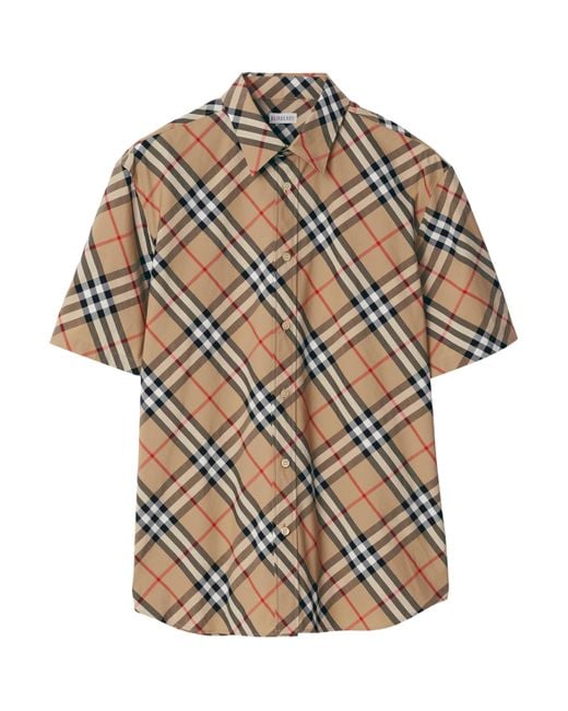 Burberry Gray Organic Cotton Short-Sleeve Check Shirt for men