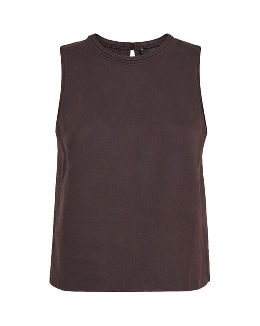 ME+EM Brown Linen-Blend Creaseless Crochet-Trim Top