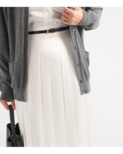 Prada White Satin Pleated Maxi Skirt