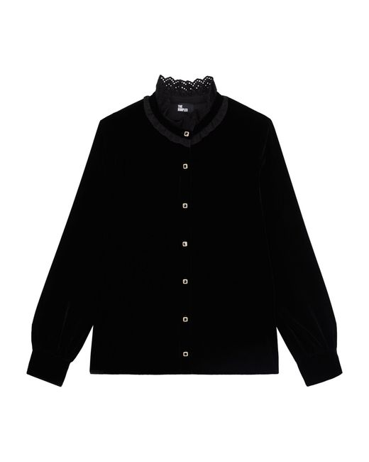 The Kooples Black Velvet Lace-trim Shirt