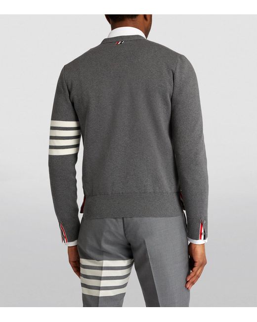 Thom Browne Gray Cotton 4-Bar Stripe Cardigan for men