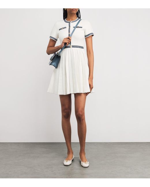 Maje White Terry Braid-Trim Mini Dress