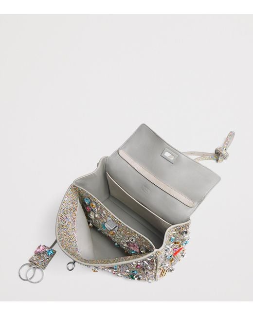 Balenciaga Gray Mini Suede Embellished Rodeo Top-Handle Bag