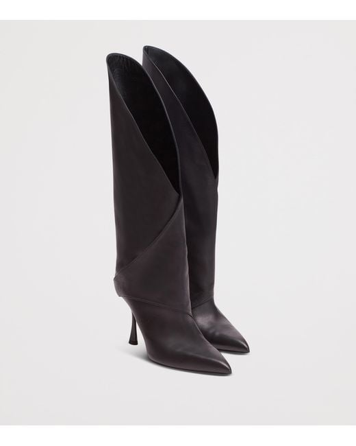 Balmain Black Leather Twist Heel Boots 95
