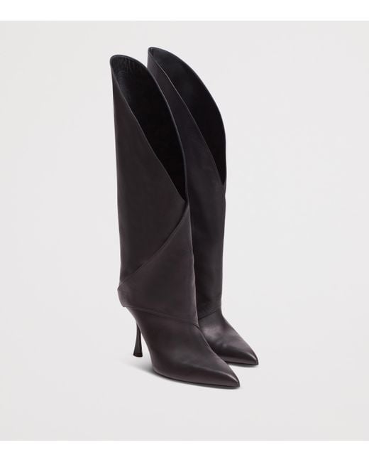 Balmain Black Leather Twist Heel Boots 95