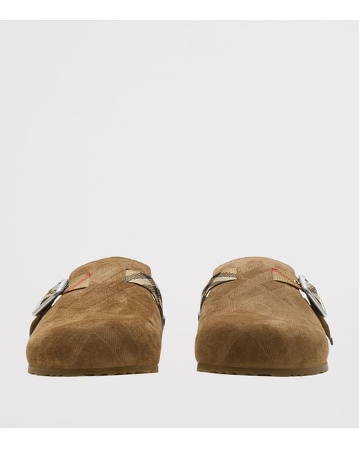 Burberry Brown Suede Check-Trim Urchin Clogs