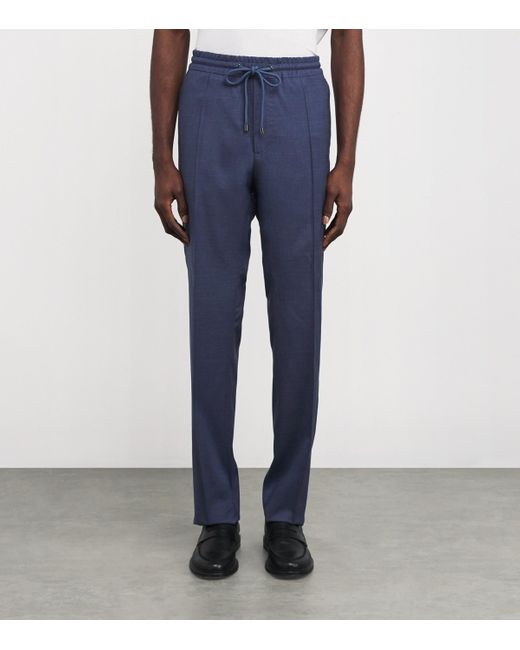 Pal Zileri Blue Wool Drawstring Trousers for men