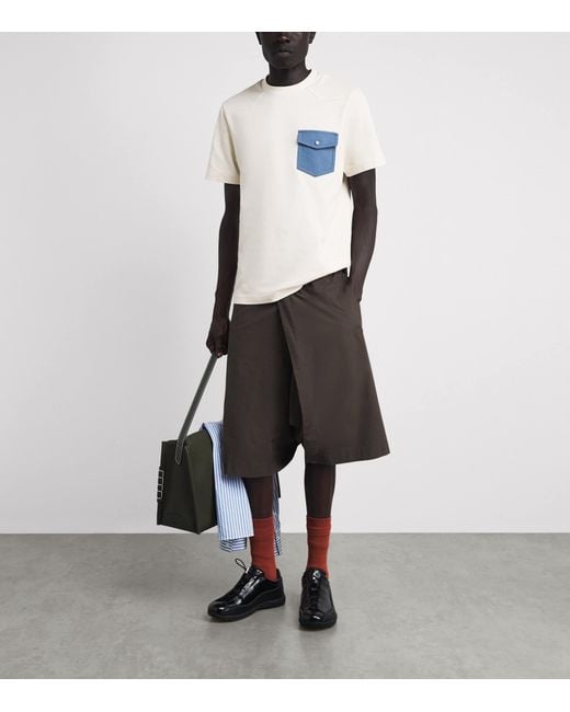 Moncler White Cotton Denim-Pocket T-Shirt for men