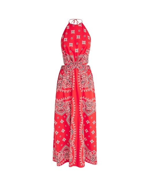 Sandro Red Cotton Bandana Print Maxi Dress
