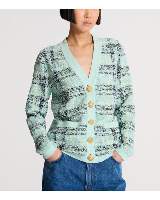 Balmain Green Tweed Sequin Cardigan