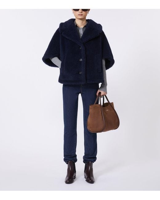 Max Mara Brown Small Nubuck Leather Marine Top-Handle Bag
