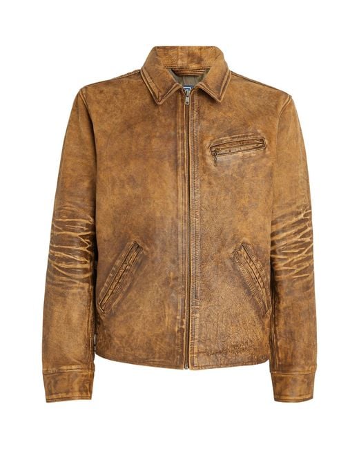 Polo Ralph Lauren Brown Distressed Leather Jacket for men