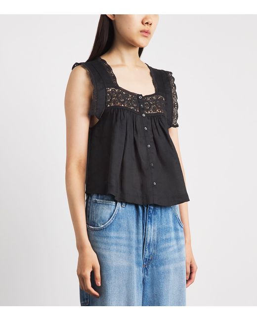 Citizens of Humanity Black Ramie Mia Embroidered Blouse