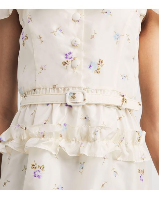 Alessandra Rich White Off-The-Shoulder Floral Midi Dress