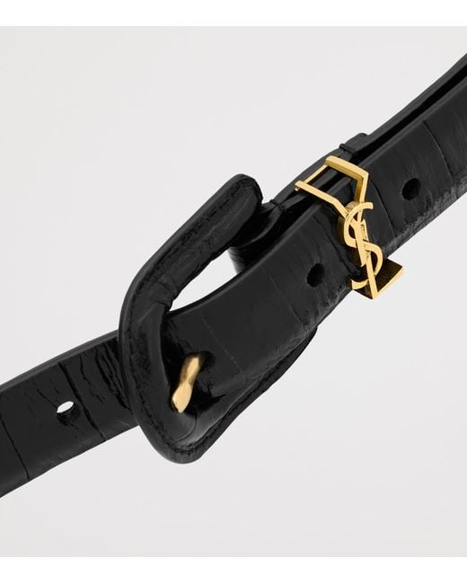 Saint Laurent White Calfskin Buckle Cassandre Belt