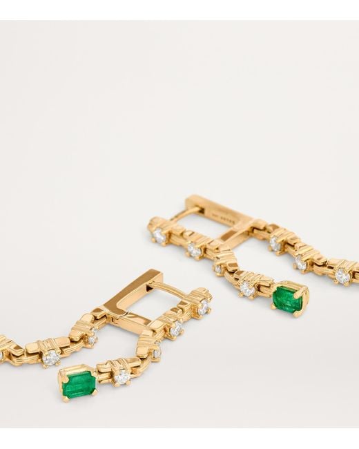 Azlee Green Small, Diamond And Emerald Pirouette Strand Earrings